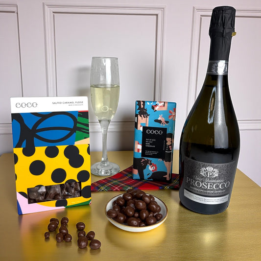 Prosecco, Double Chocolate & Salted Caramel Fudge - Scottish Hampers