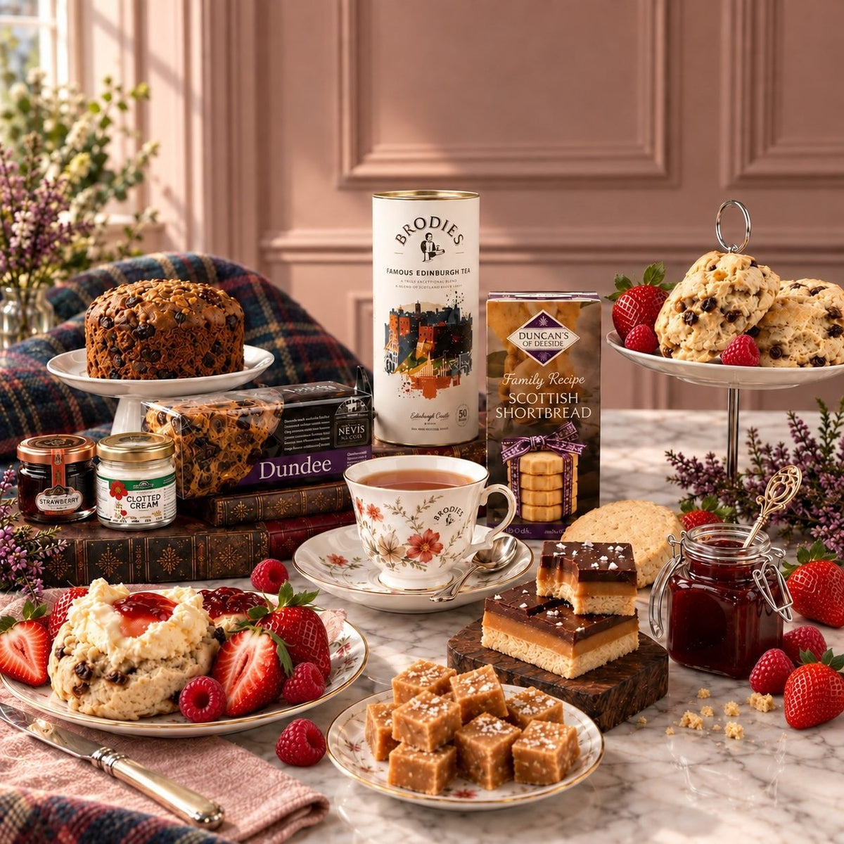 Afternoon Tea Treat Hamper with scones, cake, sweet treats and tea