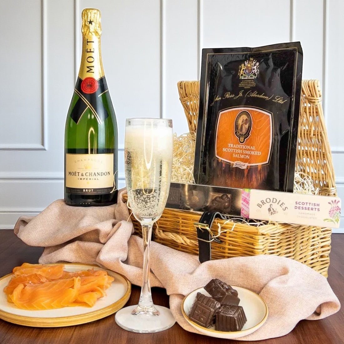 Champagne, Smoked Salmon & Chocolate Gift Hamper - Scottish Hampers