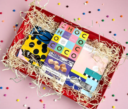Luxury Box of Treats featuring Scottish tablet, artisan chocolates, Marc de Champagne truffles and salted caramel fudge